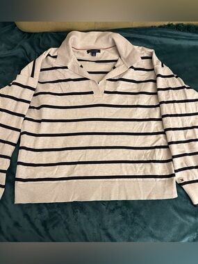 Women’s Tommy Hilfiger Striped Cream and Black Collared Sweater